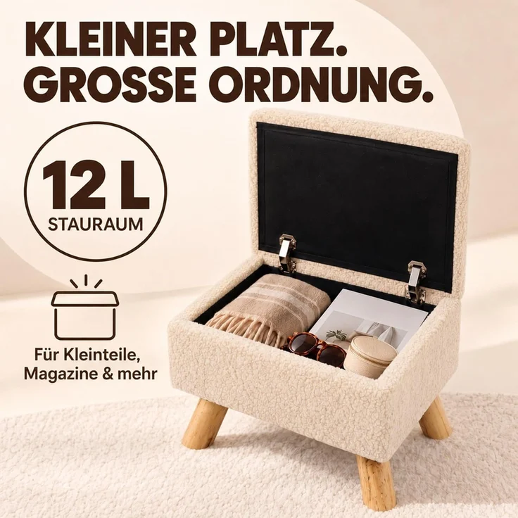 Relaxdays Hocker mit Stauraum Teddystoff – Bild 7