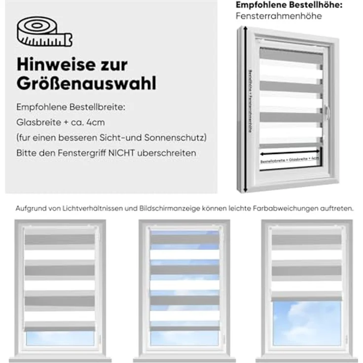 Sekey Doppelrollo Klemmfix ohne Bohren für Fenster, Zweifarbig Doppelrollo 70 cm breit, Duo Rollo Jalousie Sonnenschutz, 70x210cm, Weiß & Grau – Bild 3