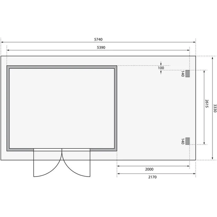 Gartenhaus Bastrup 7 - 540x297 cm mit Anbaudach 2,00 m mit Rückwand, 28 mm Holz naturbelassen, Karibu – Bild 2