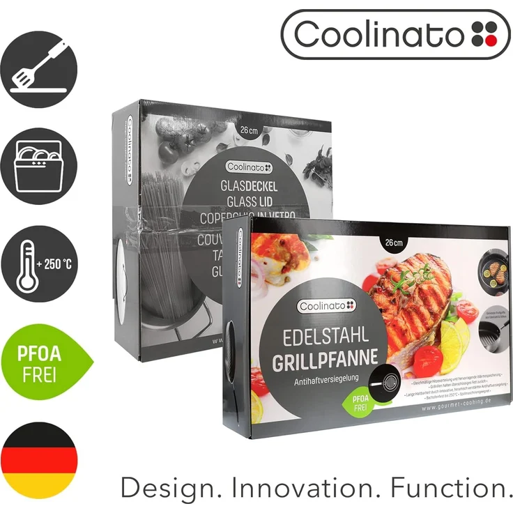 Coolinato Grillpfanne 2tlg Set 26cm Pfanne + Glasdeckel, (2-tlg) – Bild 7