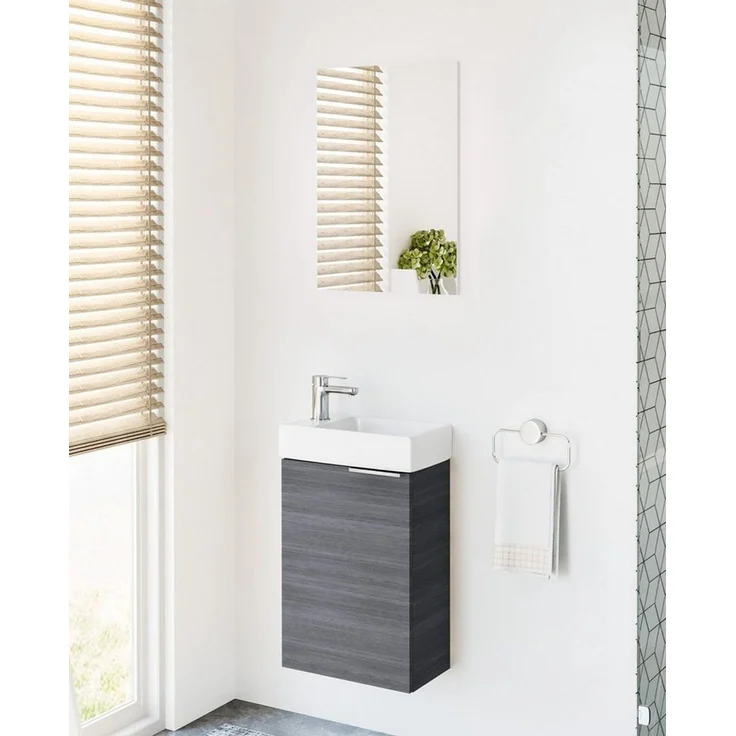 Planetmöbel Badmöbel-Set Badmöbel-Set 40cm mit Spiegel, (Waschbecken mit Unterschrank, 3-St, Spiegel mit Beleuchtung) – Bild 2