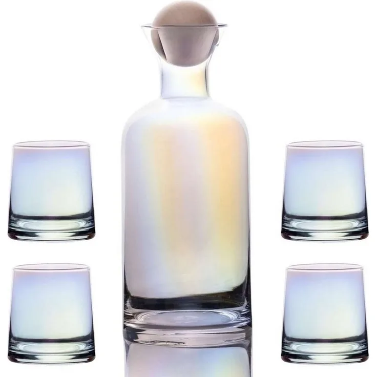 Intirilife Karaffe Karaffe Gläser Set Kanne Krug Glas 200 ml Heiße Kalte Getränke, (5-tlg), Geschenk Set Kanne Krug mit Balldeckel für Heiße und Kalte Getränke