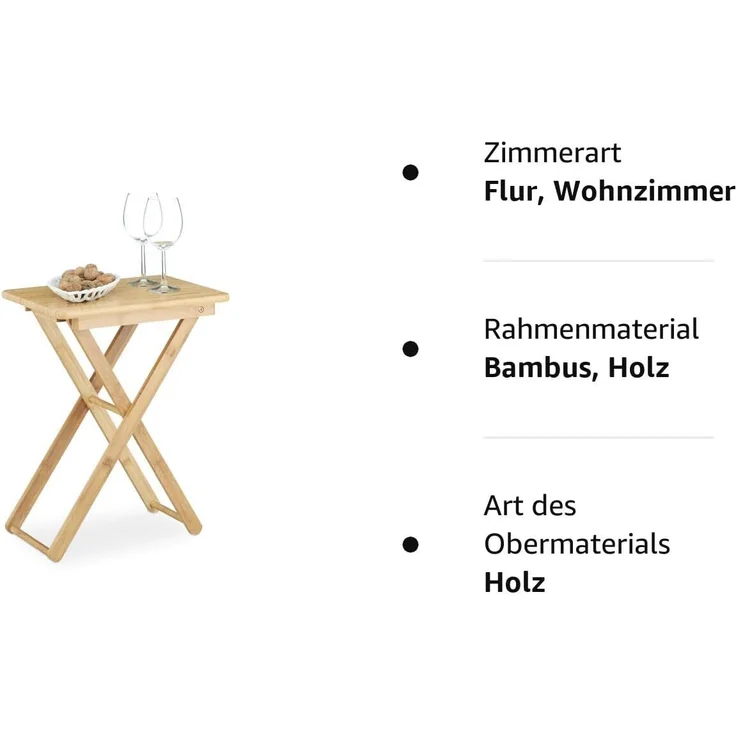 Relaxdays Beistelltisch klappbar, Bambus Natur, 52 x 40 x 31 cm – Bild 8