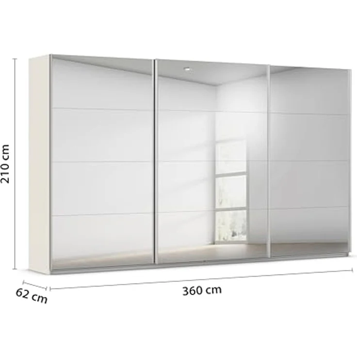 Rauch Möbel Kulmbach, Kleiderschrank mit Schwebetüren für Schlafzimmer, Kinderzimmer, Jugendzimmer, Garderobe, Flur, 3-türig, mit Spiegel, Zubehör Classic, Farbe Beige, Breite 360 cm – Bild 3