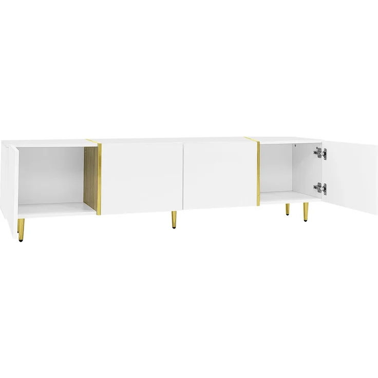 DESVIAE TV-Schrank und Couchtisch im Set, MDF, Weiß Hochglanz, 170x46x35 cm / 100x41,5x60 cm, mit Stauraum – Bild 6
