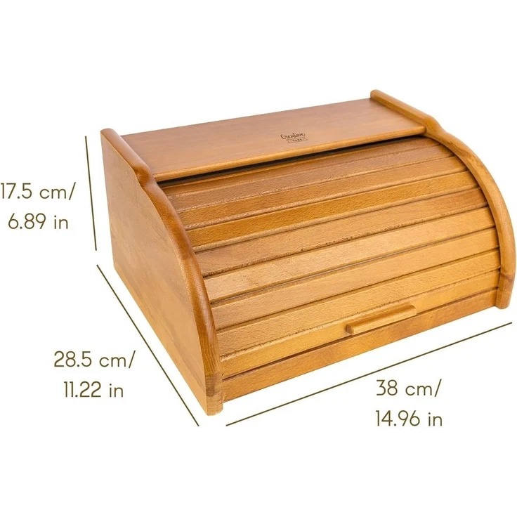Creative Home Brotkasten Holz 38 x 28,5 x 17,5 cm Brotkiste mit Rolldeckel Brotbox – Bild 2