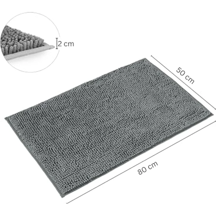 WohnDirect Badematte 50x80 cm | Grau - rutschfest & Waschbar - Badezimmerteppich zum Set kombinierbar, Badvorleger, WC Garnitur, Badteppich – Bild 2