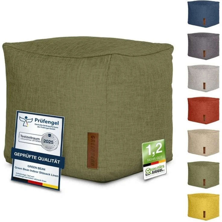 Green Bean Pouf Cube Linen (Indoor Sitzhocker Sitzkissen Fußhocker Relax-Sessel, Made in Germany), die ideale Ergänzung zum Sitzsack – Bild 4