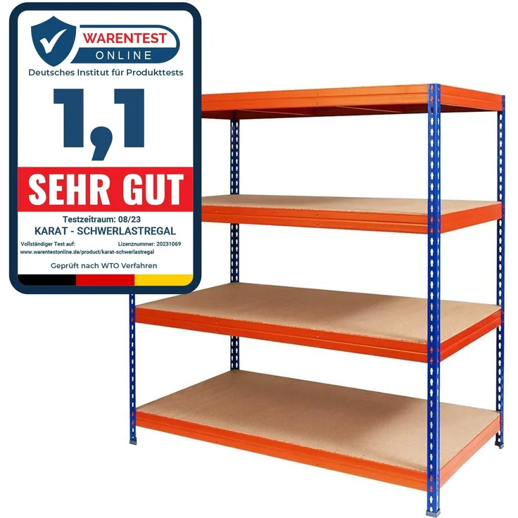 Weitspannregal | Blau-Orange | Regal für Keller & Werkstatt | Traglast bis 1600 kg | 200 x 150 x 80 cm