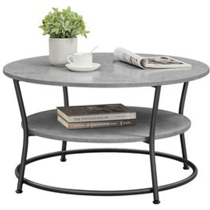 Vasagle Couchtisch rund, Wohnzimmertisch, Sofatisch mit Ablage, einfacher Aufbau, Metall, Industrie-Design, Betongrau-Tintenschwarz – Bild 6