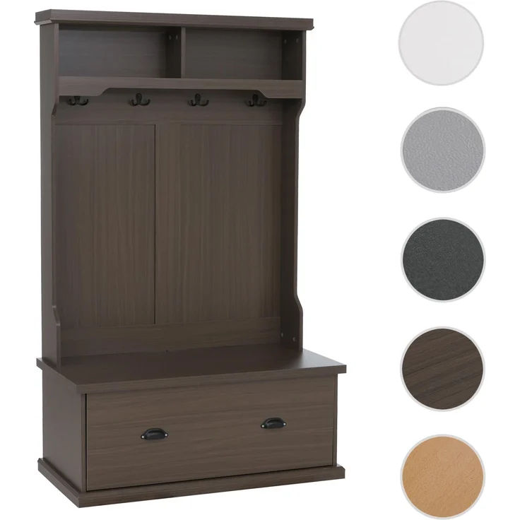Garderobe HWC-P27, Flurgarderobe Holzgarderobe Sitzbank, 4 Haken Staufach Ablage Melamin 163x100x47cm ~ Walnuss-Optik – Bild 10