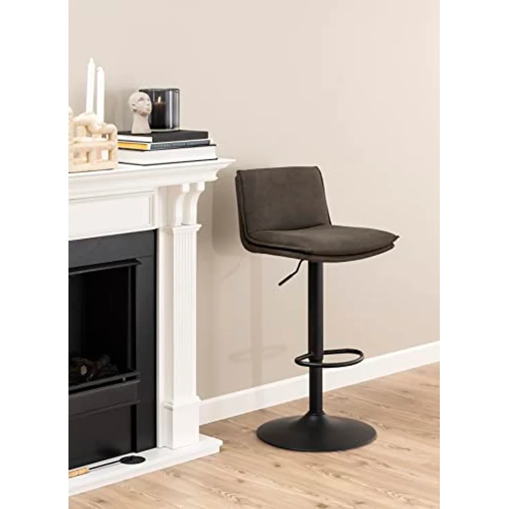 MID.YOU Barhocker, höhenverstellbar und 360° drehbar, Webstoff Braun, Metallgestell, 44x107x53 cm – Bild 2