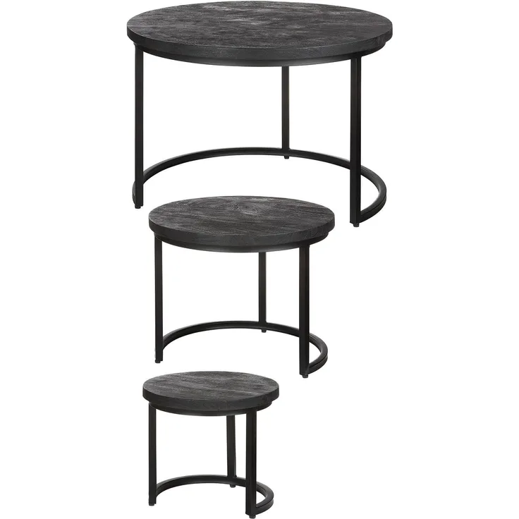 GILDE 3er Set Beistelltisch Nero - Metall - rund - schwarz - Höhe 48cm x Ø 70cm