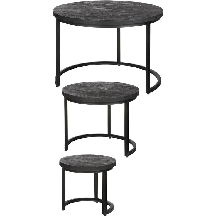 GILDE 3er Set Beistelltisch Nero - Metall - rund - schwarz - Höhe 48cm x Ø 70cm – Bild 1