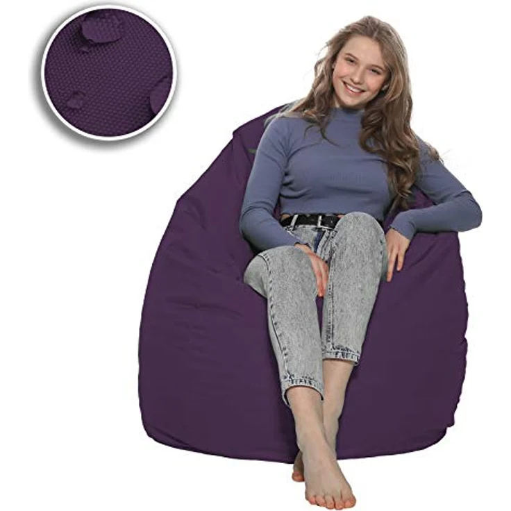 HomeIdeal - Sitzsack XXL Bodenkissen für Erwachsene & Kinder - Geeignet für Gaming oder Entspannen - Indoor wie Outdoor da er Wasserfest ist - mit EPS Perlen, Farbe:Lila, Größe:XXL – Bild 6