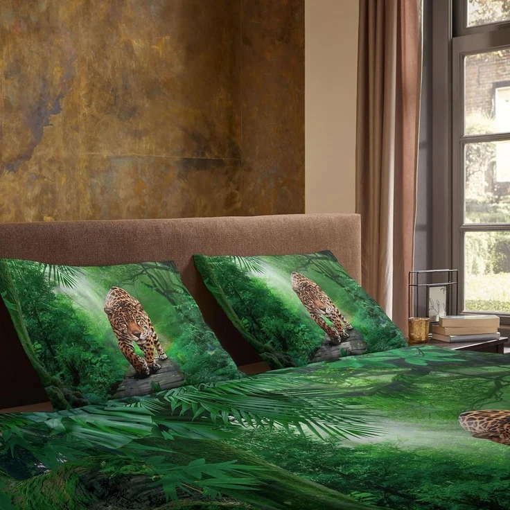 JACK Bettwäsche 135x200cm Amazonas Dschungel Jaguar, Microfaser, 2 teilig, in erfrischendem Grün – Bild 3