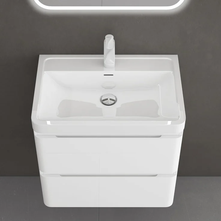 doporro Badmöbel-Set Mineraguss Waschbeckenunterschrank Badezimmer Soft-Close Lucca, Softclose-Funktion – Bild 4