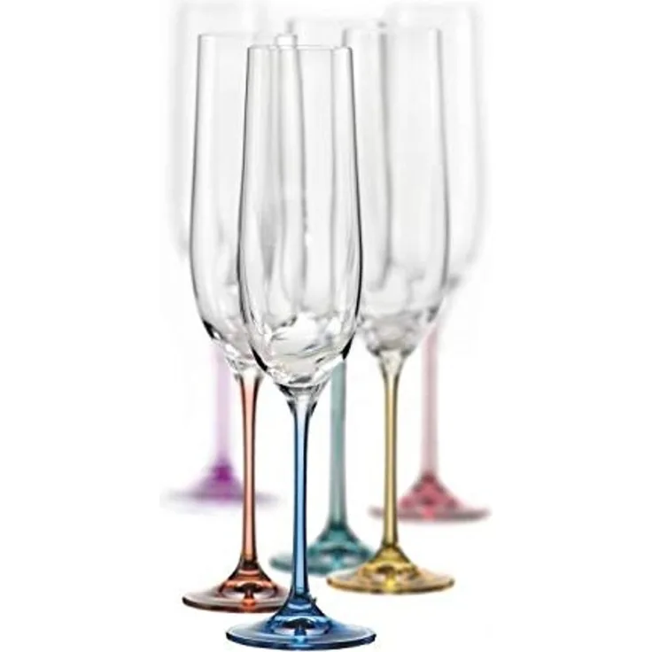 Bohemia Crystal Spectrum Rainbow Champagnerflöten mit bunten Kristallen 6 Stück je Basis eine andere Farbe, bleifrei
