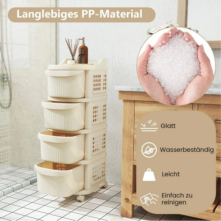 COSTWAY Rollwagen, Nischenschrank schmal auf Rollen 4 Schubladen Weiß – Bild 3