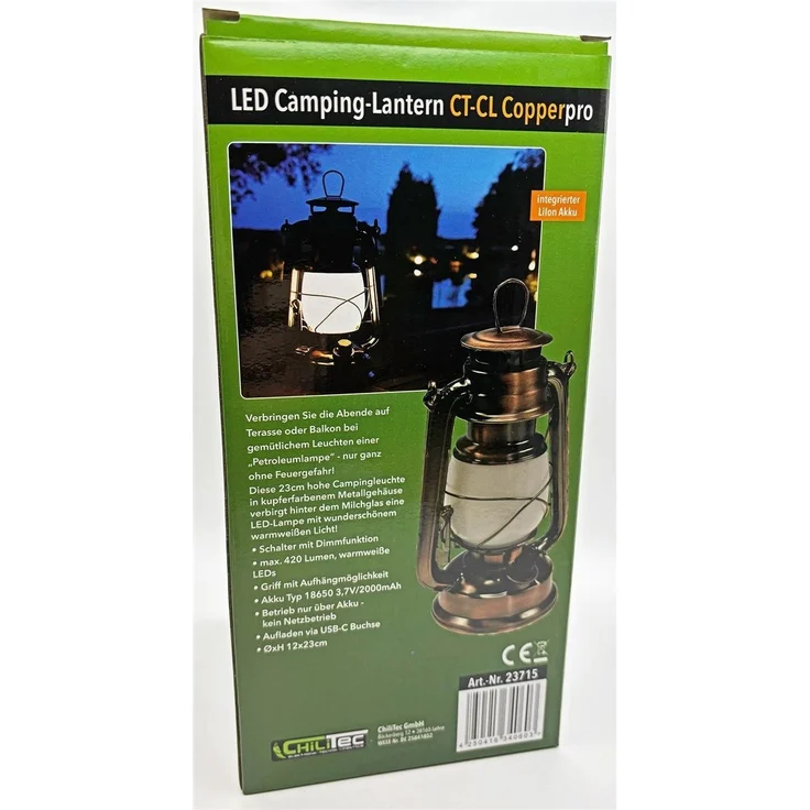 LED Akku Camping Laterne "CT-Copper Pro" ØxH 12x23,5cm, USB-C, warmweiß, dimmbar – Bild 7
