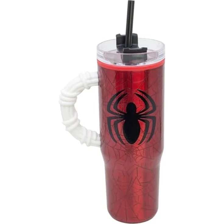 Spider Man Doppelwandiger Trinkbecher 770 ml mit Griff und Strohhalm – Bild 3