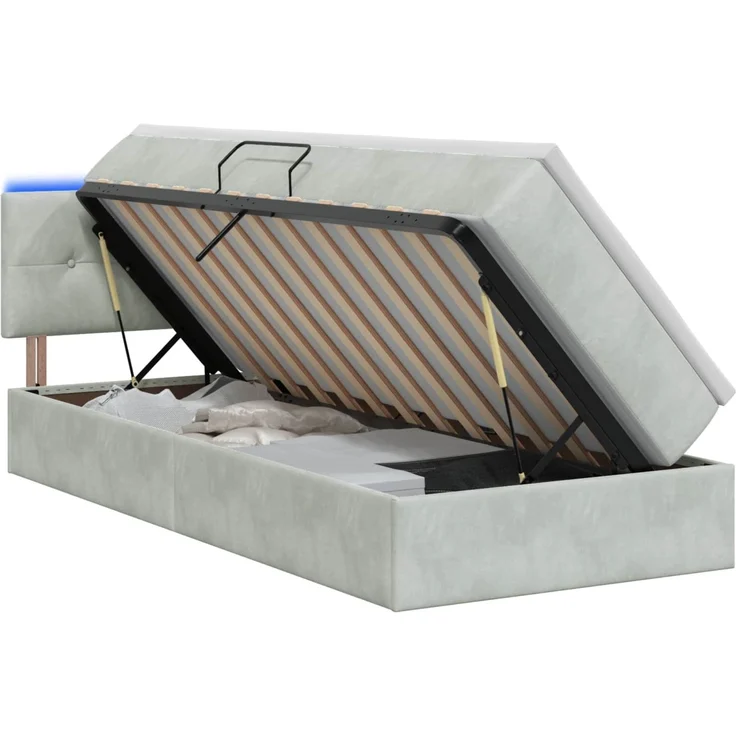 vidaXL LED-Speicherbett mit Matratze Hellgrau 90 x 190 cm Samt 3459216 – Bild 2