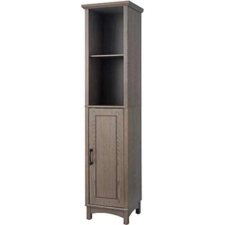 Elegant Home Fashions Russell Holz Badezimmer Leinen Tower Aufbewahrungsschrank 33 cm x 38 cm x 159,4 cm mit offenen Regalen & Türen Salzeiche EHF-F0012, Salt Oak, One Size – Bild 2