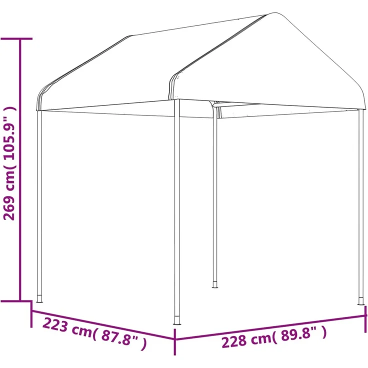 Gartenpavillon, Pavillon mit Dach Weiß 6,69 x 2,28 x 2,69 m Polyethylen – Bild 6