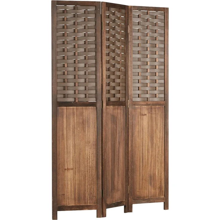 Paravent Raumteiler 3 teilig Holz Trennwand Rattan Optik Sichtschutz Braun – Bild 3