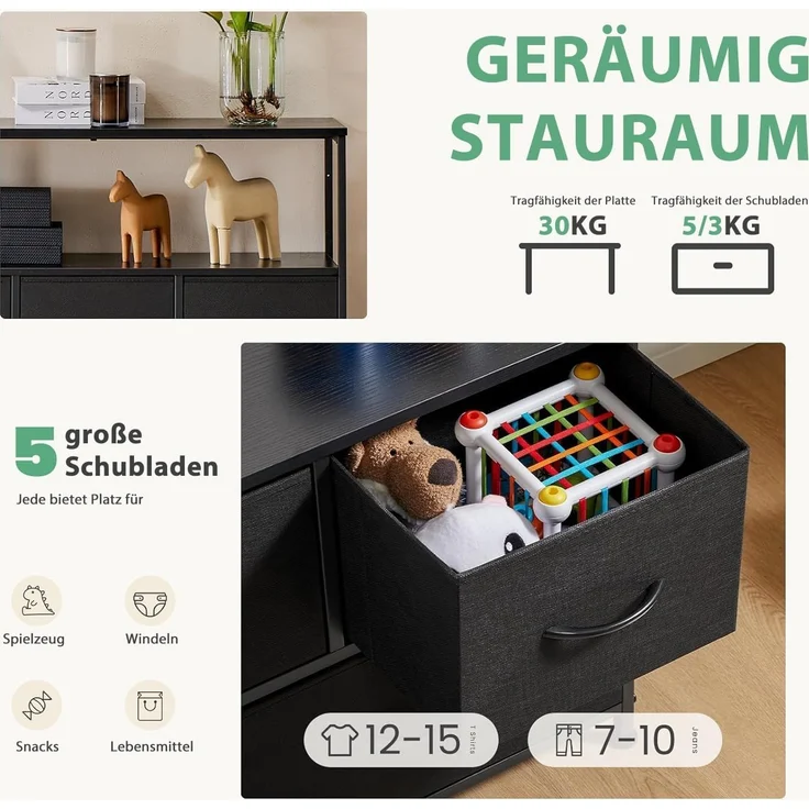 DUMOS Stauraumschrank Kommode mit Stoffschubladen, Stoffkommode für Schlafzimmer Geeignet Schubladenschränke – Bild 4