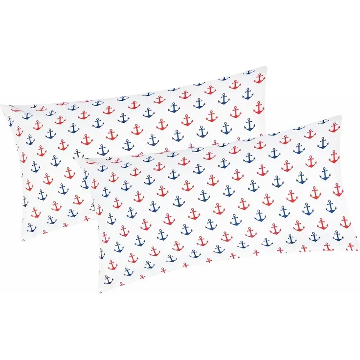 Heubergshop Kissenbezug, (2 Stück), 2er Set 40x80cm - Anker Rot Blau Baumwolle Kissenhülle (392/1-40x80)