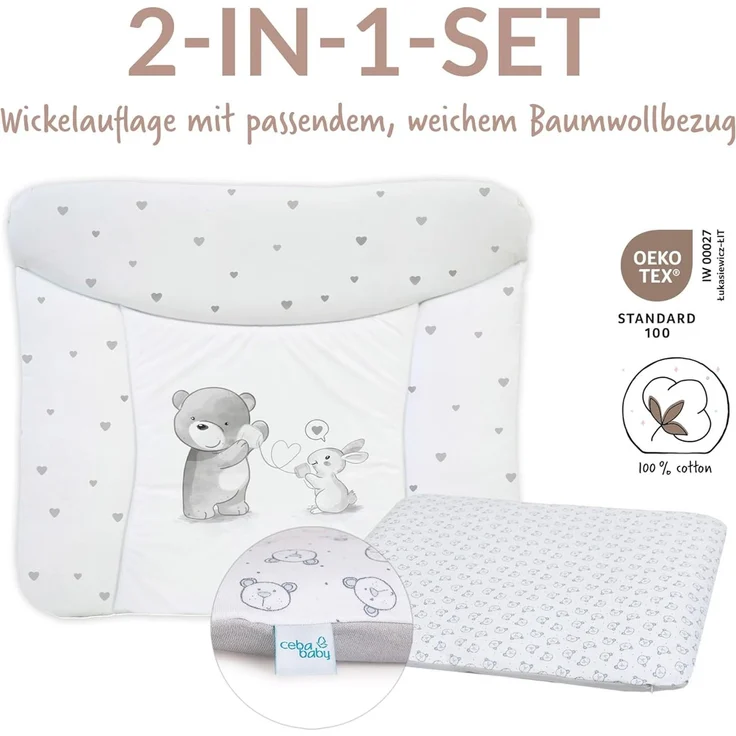 Ceba Baby® Wickelauflage 75x72 cm – Weiche Baby Wickelunterlage - Wasserdicht, abwaschbar - inkl. abnehmbarem Baumwollbezug – Für Jungen und Mädchen – OEKO-TEX® Standard 100 – Made in EU – Bild 2
