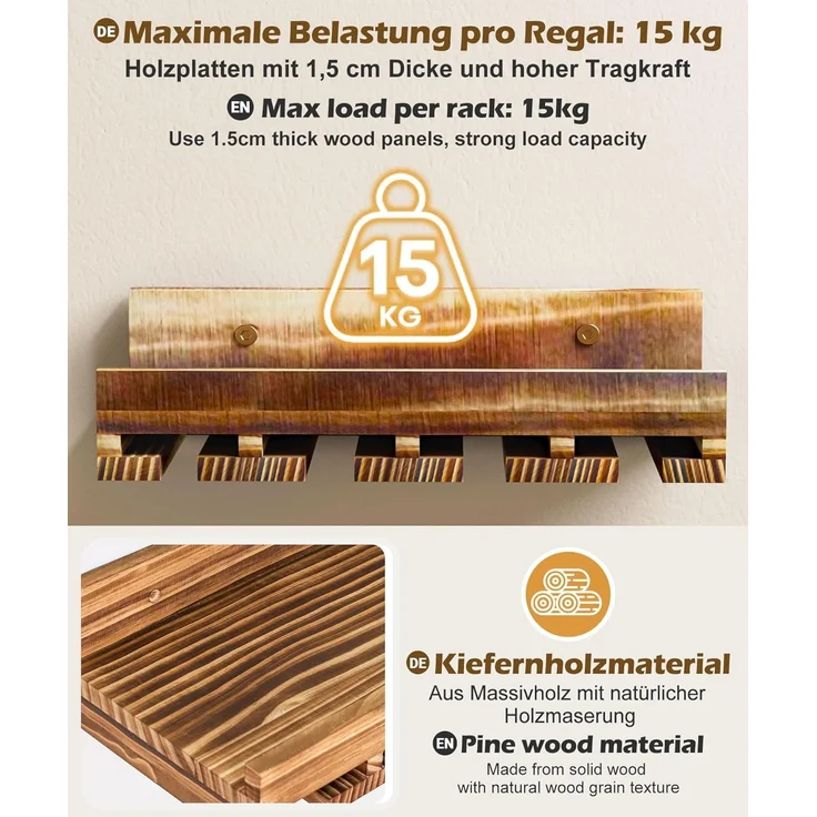 Yorbay Weinregal Set, Weinregal aus Holz Wandregal für Flaschen & Gläser, Wandregal Wandmontiertes Weinregal – Bild 6