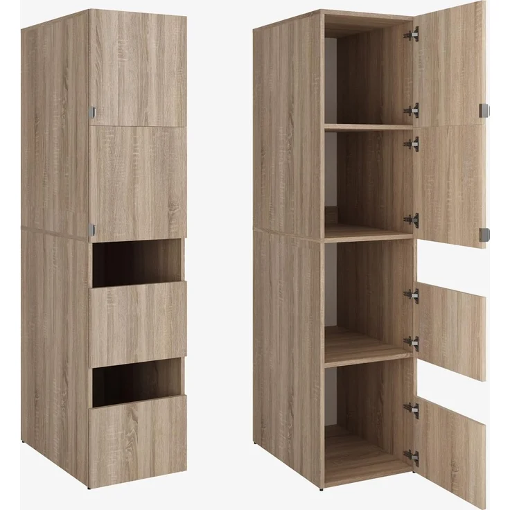 PLATAN ROOM Hochschrank Badschrank Beatrice 187 x 45 x 65 cm Wäscheschrank Badregal Schrank für das Badezimmer (Eiche Sonoma, 45 cm breit)