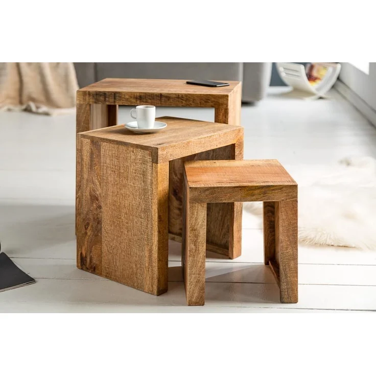 riess-ambiente Beistelltisch MAKASSAR 45cm natur (Set, 3-St), Massivholz · Handarbeit · Holztisch · Mangoholz – Bild 4