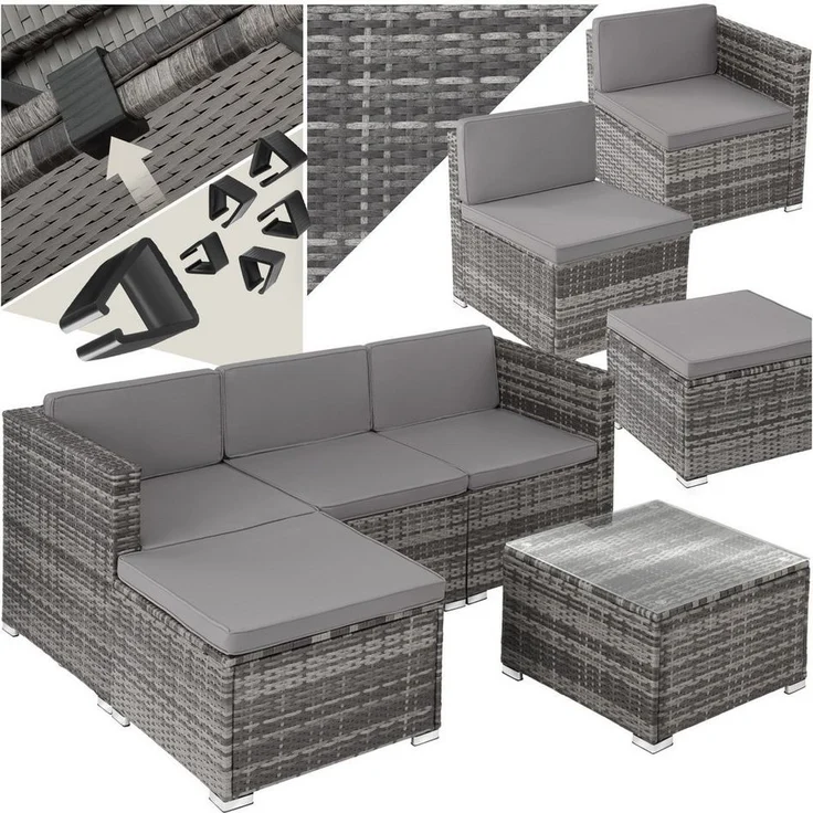 tectake Loungeset Rattan Lounge, (Set, 5-tlg), für 3 bis 4 Personen – Bild 1