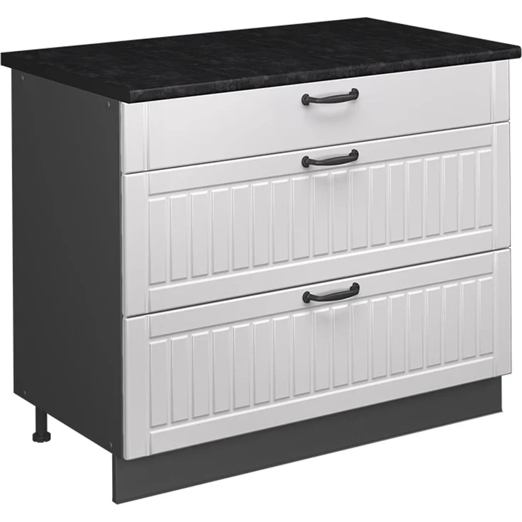 Küchenunterschrank Fame-Line Weiß Landhaus/Anthrazit 100 cm, AP Anthrazit Vicco – Bild 1