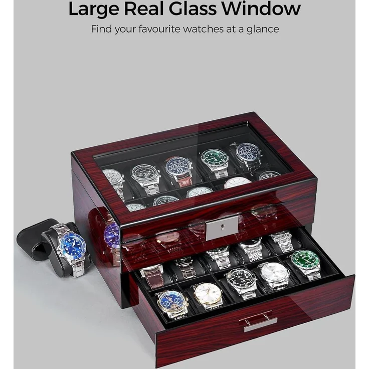 Uhrenbox für Männer 20 Slots mit Glasdeckel abschließbar luxuriös UJWB002Y – Bild 3