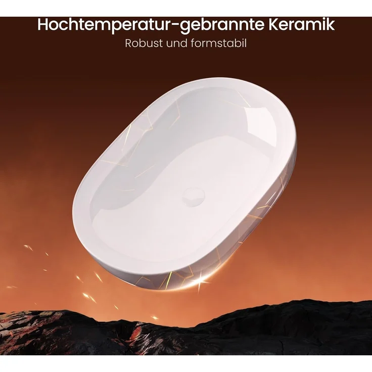 EMKE Waschbecken – Aufsatzwaschbecken Oval, 60 x 41 x 13 cm, Weiß, Kratzfest Waschbecken Bad, Leicht zu Installieren & Reinigen, Waschtisch für Bad & Gäste-WC – Bild 5