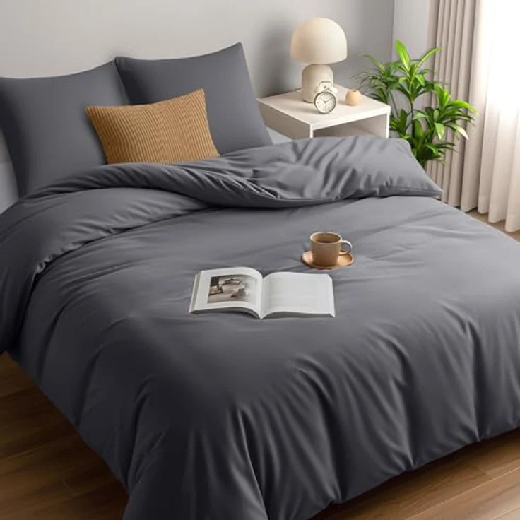 Utopia Bedding Bettwäsche 220x240 Set - Mikrofaser Bettbezug 240x220 cm + 2 Kissenbezüge 80x80 cm - Grau – Bild 2