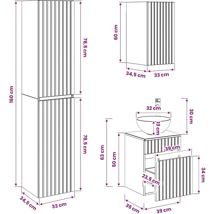vidaXL Badezimmerschrank-Set 3 stk. Betongrau 33 x 34,5 x 160 cm 3406086 – Bild 12