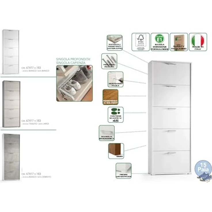 Dmora - Garderobe Manchester, Kleiderschrank im Schlafzimmer, Schrank mit 3 Türen und 3 Einlegeböden mit Kleiderstange, cm 90x52h200, Grau und Rosa – Bild 5