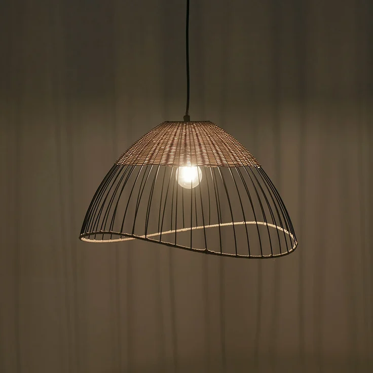 Hängeleuchte, Käfig schwarz, Holz, Rattan, D 48 cm – Bild 7