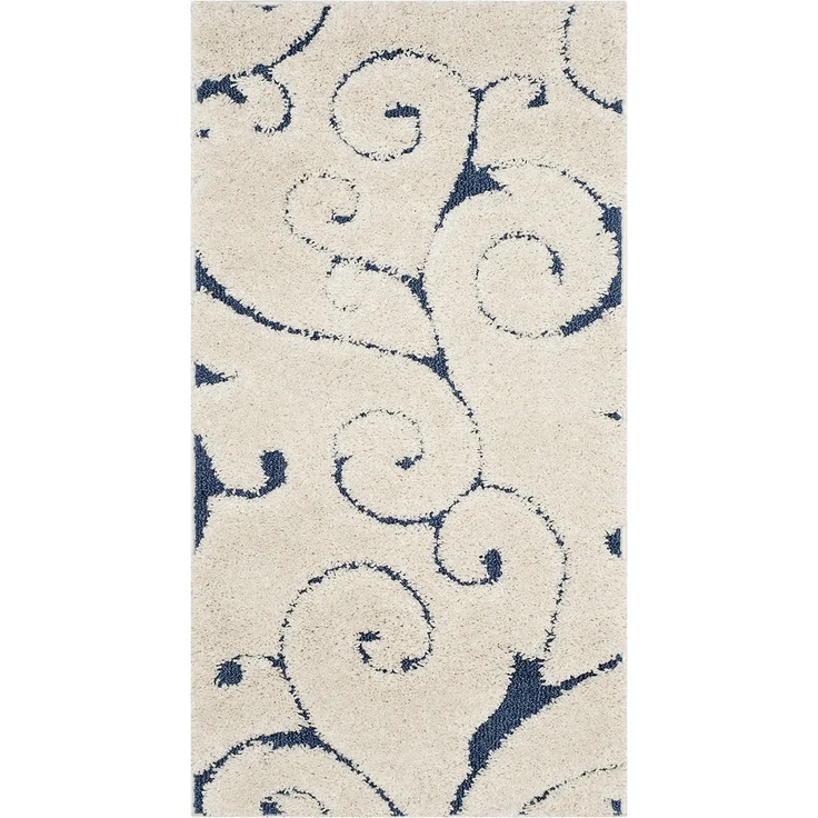 Safavieh Zottelig Teppich für Wohnzimmer, Esszimmer, Schlafzimmer - Florida Shag Collection, Hoher Flor, Creme und Blau, 69 X 122 cm