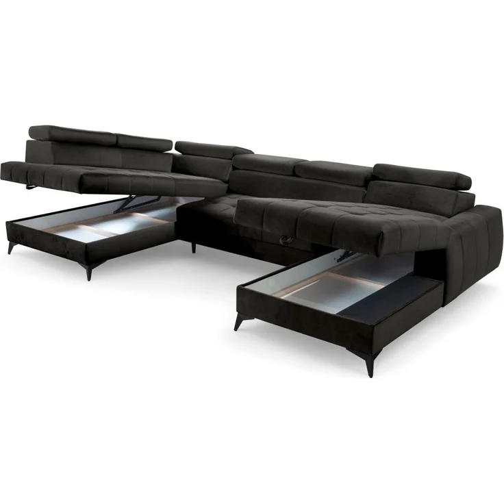 Wohnlandschaft Schlafsofa AGNESA Stoff Salvador Schwarz Ottomane Rechts – Bild 4