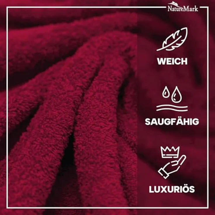 NatureMark Gästetücher – 20er Pack (30x50 cm), 100% Baumwolle, Oeko-TEX Zertifiziert, weich, saugfähig und pflegeleicht – Für Bad, Gäste & Spa – Bordeaux rot – Bild 4