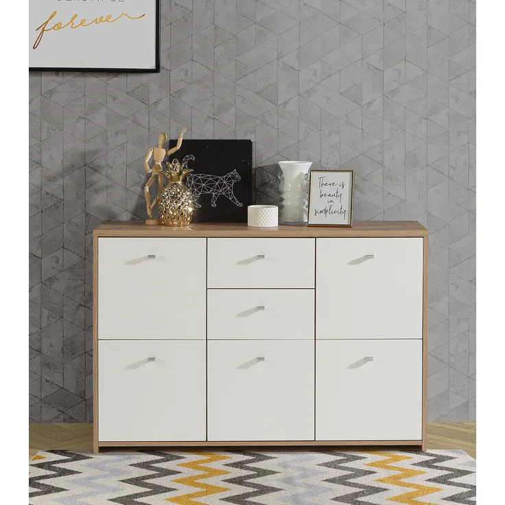 FORTE Best Chest Kommode, Holzwerkstoff, Braun/Weiß, 113,9 x 77,3 x 29,6 cm