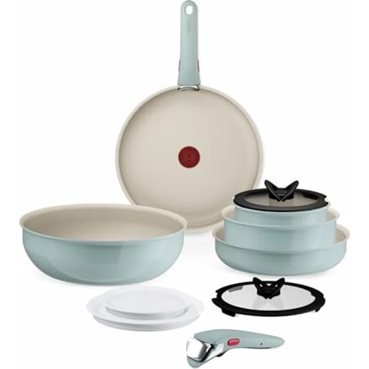Tefal Ingenio Serenity Kochgeschirr-Set 11-teilig, Mineralia Antihaftversiegelung, platzsparend, stapelbar, für alle Herdarten, spülmaschinengeeignet, Eucalyptus, L828SB04 – Bild 2
