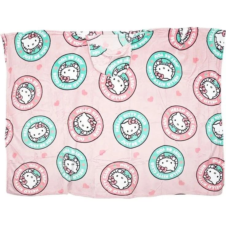 Wohndecke Hello Kitty Flanell Decke XL - Warme Kuscheldecke mit Kapuze, Hello Kitty, 120x150 cm