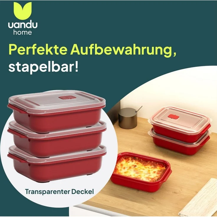 uandu home Frischhaltedose Frischhaltedosen mit Deckel, Mikrowellen Geschirr, BPA Frei Plastikbox, (Set, 3er Set), Vorratsdosen Luftdicht Set, Meal Prep Boxen – Bild 2